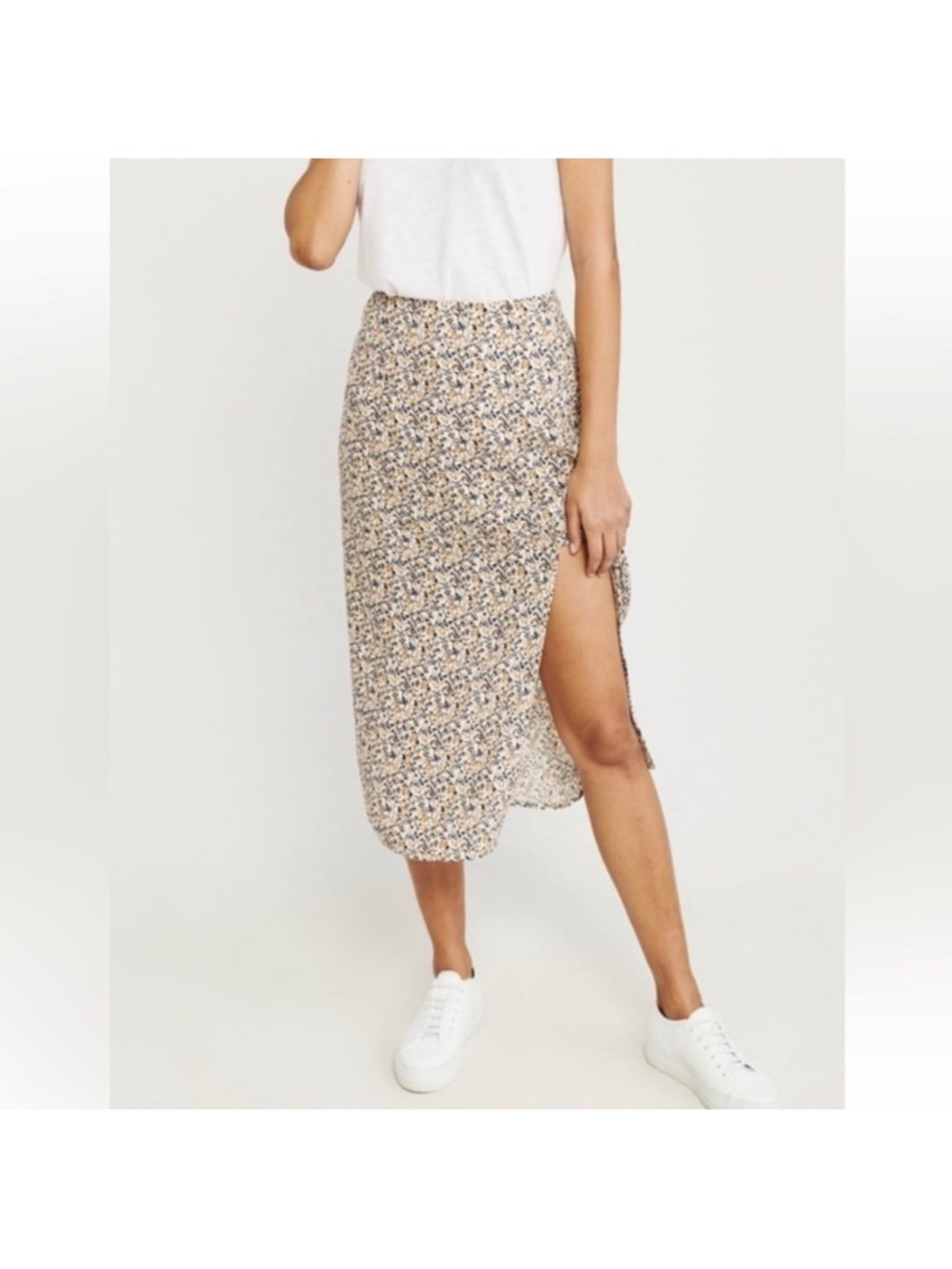 Abercrombie and Fitch Floral Side-Slit Midi Skirt - Floral